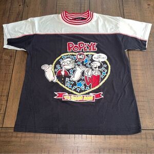 Vintage‎ Popeye The Sailor Man Olive Oyl Puffy 80s Paint Shirt Lightning Bolt